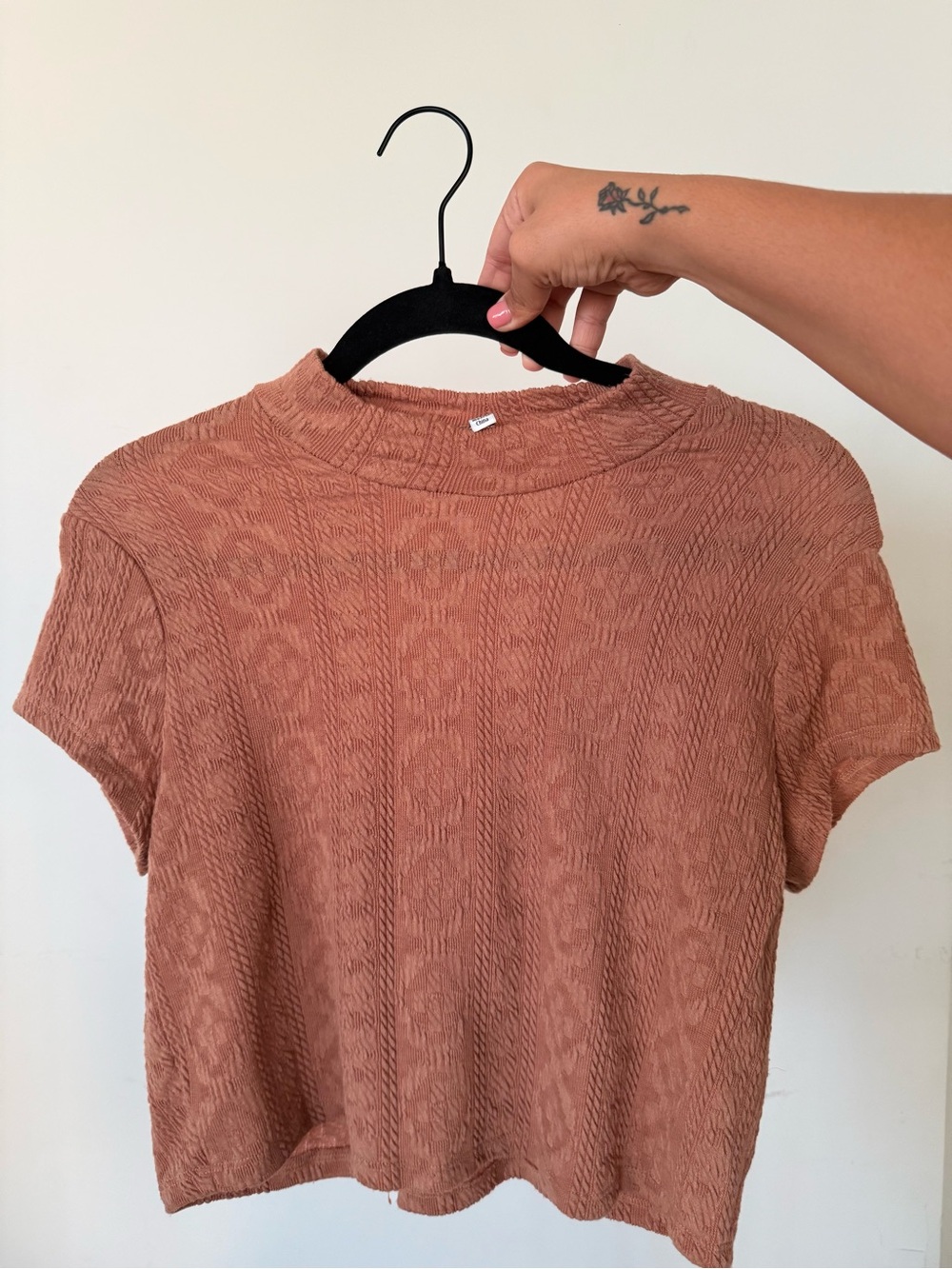 Women's flowy Textured Mock Neck Top - Rust